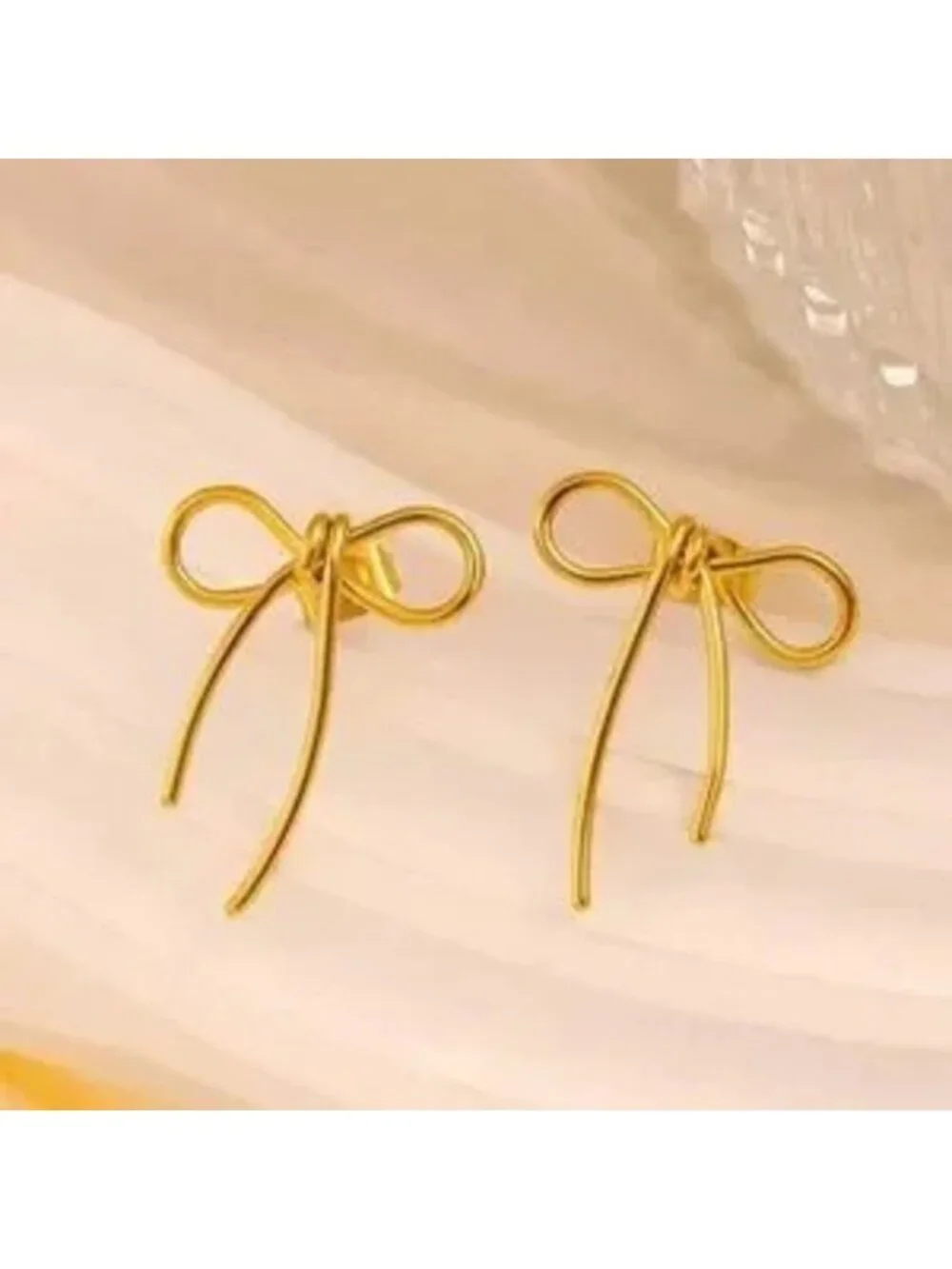 Gold Stainless Steel Bow Knot Earrings Tarnish Resistant Minimalist
